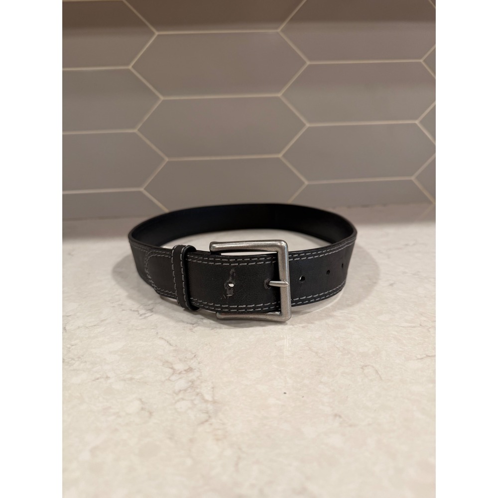 BKE Mohican II Black Belt Mens 30 Contrast Stitch Square Buckle Staple Capsule